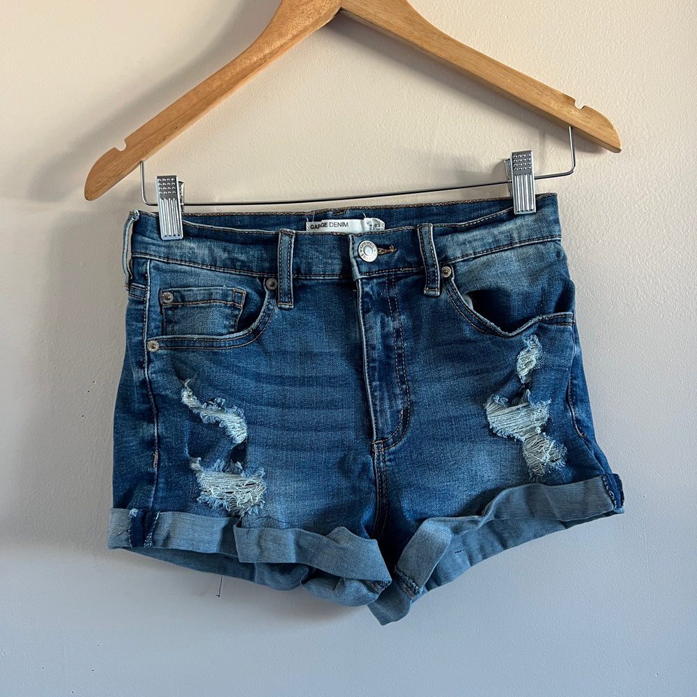 Garage Distressed Blue Denim Shorts Size 3 | Rolled Cuff